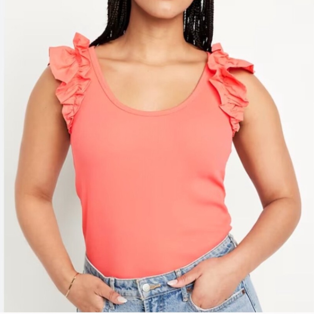 Old Navy Ruffled Mixed Fabric Coral Tank Top